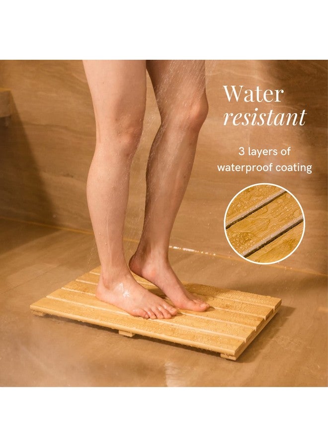 GOBAM Natural Bamboo Bath Mat - Non-Slip Shower & Bathtub Mat, Easy Clean Indoor & Outdoor Floor Mat for Spa, Sauna, Pool - Small 19.7 x 13 inches - Image 5
