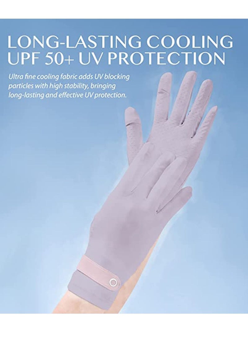 Golovejoy 1Pair Short Anti-slip Fashionable Sun Screen Gloves UPF50+UV Dust Sun Protection Summer Gloves for Driving Riding outdoor activites (Black/Purple) - Image 4