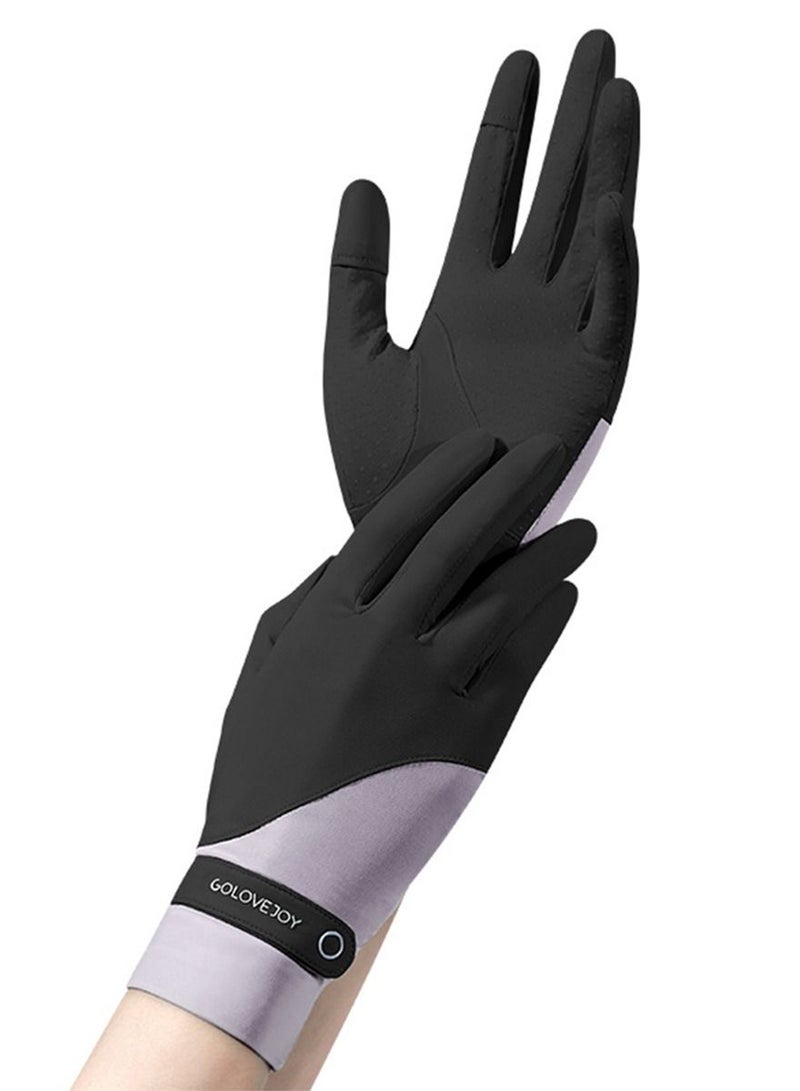 Golovejoy 1Pair Short Anti-slip Fashionable Sun Screen Gloves UPF50+UV Dust Sun Protection Summer Gloves for Driving Riding outdoor activites (Black/Purple) - Image 1