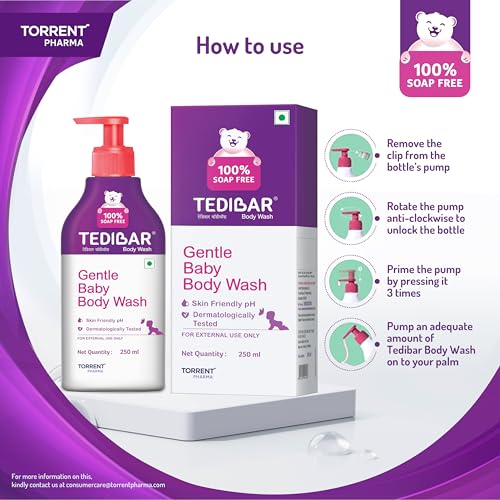 Tedibar - Body wash for Babies| 100% soap & Alkali free | Skin-friendly pH 5.5| Recommended by pediatricians | Prevents Dryness & Rashes | Suitable for Newborn Baby| 250ml - Image 4
