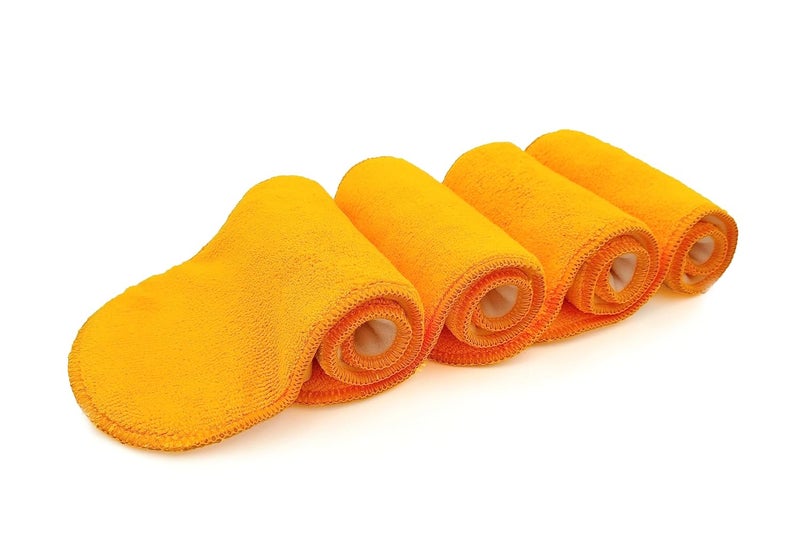 SOFTSPUN حشوات حفاضات الأطفال من الألياف الدقيقة 4 طبقات عبوة من 4 حجم كبير برتقالي! العمر 0-24 شهر قابلة للغسل وإعادة الاستخدام فائقة الامتصاص ناعمة ومريحة لبشرة الأطفال حديثي الولادة. - Image 2