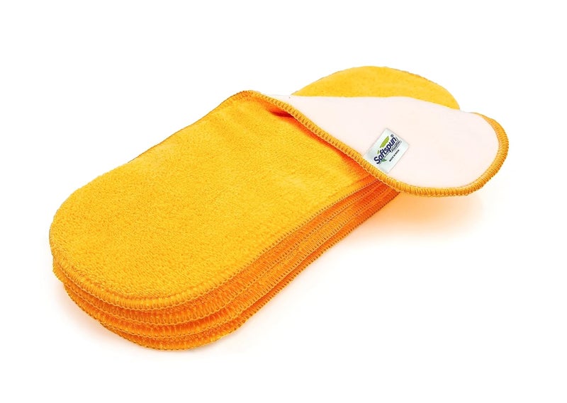 SOFTSPUN حشوات حفاضات الأطفال من الألياف الدقيقة 4 طبقات عبوة من 4 حجم كبير برتقالي! العمر 0-24 شهر قابلة للغسل وإعادة الاستخدام فائقة الامتصاص ناعمة ومريحة لبشرة الأطفال حديثي الولادة. - Image 1