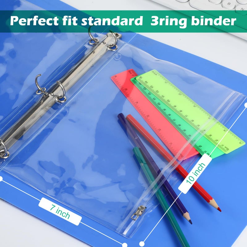 Lincia 24 Pack Clear Pencil Pouch for 3 Ring Binder Pencil Case with Zipper 3 Ring Binder Pocket Insert Bag 10 x 7'' Visible Cash Envelope with Re-enforced Grommet for Office (Clear) - Image 3
