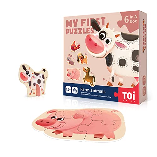 Toi 6 Packs Large Piece Toddler Jigsaw Puzzles for Kids Aged 25 Animal Shaped Floor Puzzles for Beginner Preschool Learning Game for Boys Girls Farm Animals - Image 1