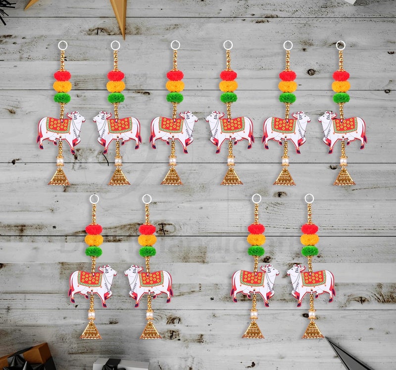 DIPTI HANDICRAFT DIPTI HANDICRAFT Handmade Wall Decor Lotus with Cow Style Hanging for Home DecorDiwali DecorWedding and All Festival Decor Handmade Lotus with Cow Jhumki MDF Floral Wall Hangings Temple 10 PCS  - Image 1