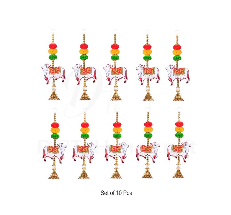 DIPTI HANDICRAFT DIPTI HANDICRAFT Handmade Wall Decor Lotus with Cow Style Hanging for Home DecorDiwali DecorWedding and All Festival Decor Handmade Lotus with Cow Jhumki MDF Floral Wall Hangings Temple 10 PCS  - Image 3