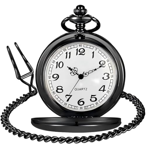 LYMFHCH Classic Smooth Vintage Quartz Pocket Watch, Arabic Numerals Scale Mens Watch with Chain Christmas Graduation Birthday Gifts Fathers Day - Image 1