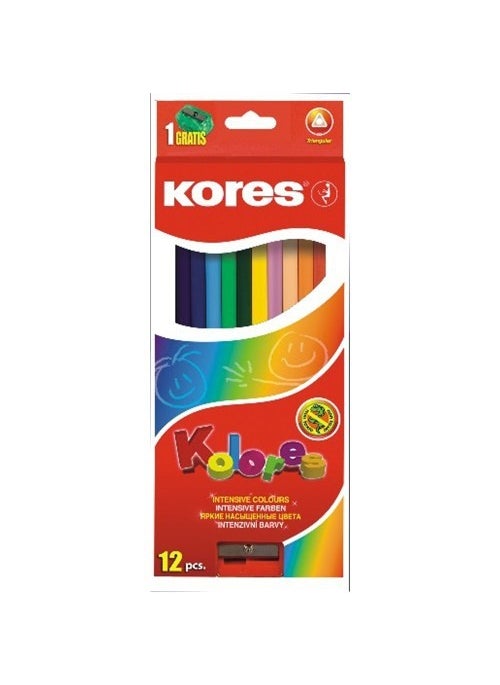 Kores Coloring Pencils Pack of 12 (Triangle Body) - Gift Pencil Sharpener 