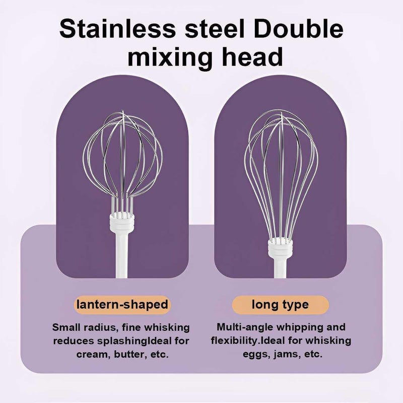 SYOSI Cordless Hand Mixer, Portable Electric Whisk with 3 Speed Modes, Handheld Egg Beater with 2 Detachable Stir Whisks, Compact Design (White) - Image 4