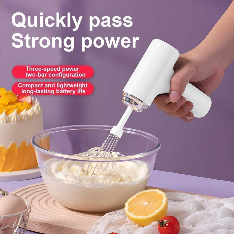 SYOSI Cordless Hand Mixer, Portable Electric Whisk with 3 Speed Modes, Handheld Egg Beater with 2 Detachable Stir Whisks, Compact Design (White) - Image 2