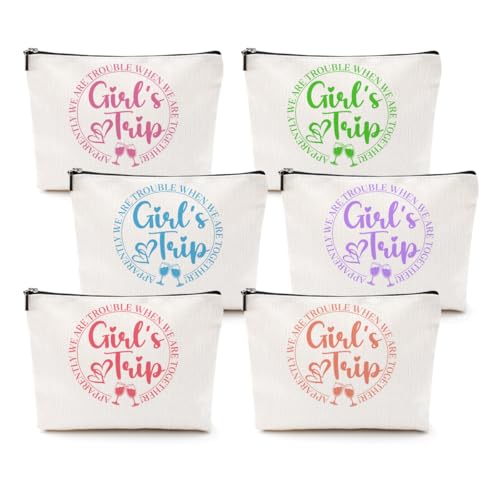CQM 6Pcs Girls Trip Gifts Girls Weekend Makeup Bag Girls Trip 2026 Gifts Favors Summer Gifts Cosmetic Bag Toiletry Bag Zipper Pouch Weekender Bags for Women Girl Friendship Bachelorette Party Birthday - Image 1