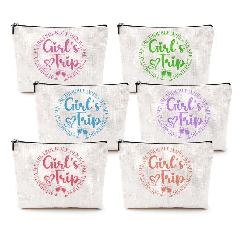 CQM 6Pcs Girls Trip Gifts Girls Weekend Makeup Bag Girls Trip 2026 Gifts Favors Summer Gifts Cosmetic Bag Toiletry Bag Zipper Pouch Weekender Bags for Women Girl Friendship Bachelorette Party Birthday - Image 2
