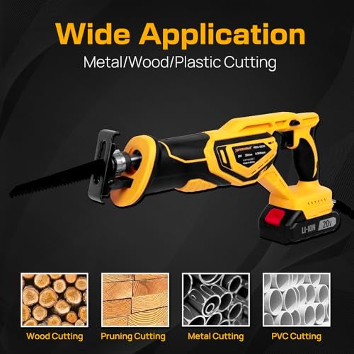 Tomahawk REC-5230 20V Brushless Reciprocating Saw/Saber Saw with 2.0Ah x2 Battery, Tool Free Blade Change, 3000 SPM, 18mm Stroke, Multi-Material Cutting Wood Steel Aluminium - Image 4