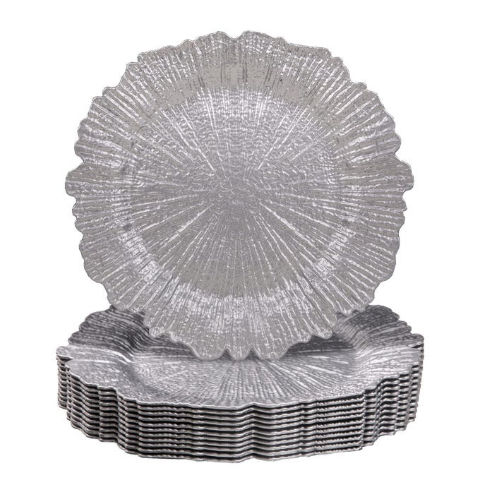 SILVER CHARGER PLATES SET OF 12 REEF PLATE CHARGERS FOR DINNER PLATE PLASTIC DECORATIVE PLATES FOR TABLE SETTING THANKSGIVING CHRISTMAS