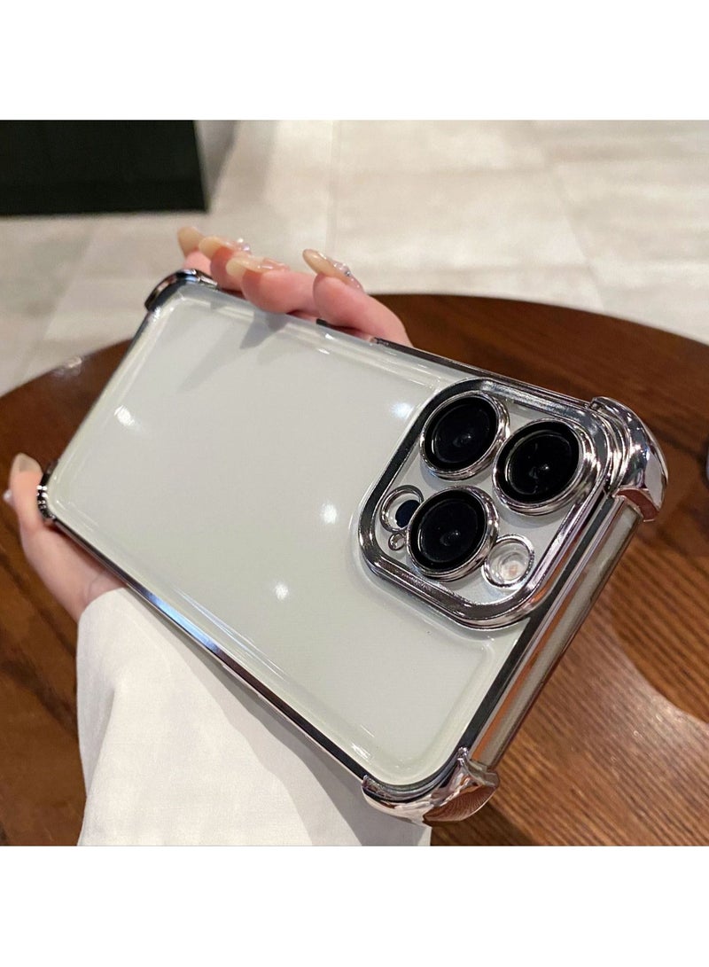 جراب هاتف محمول iPhone 16 فضي اللون مصنوع من مادة TPU وحواف مطاطية ناعمة لمقاومة السقوط مع حماية كاملة لعدسة الكاميرا - Image 4