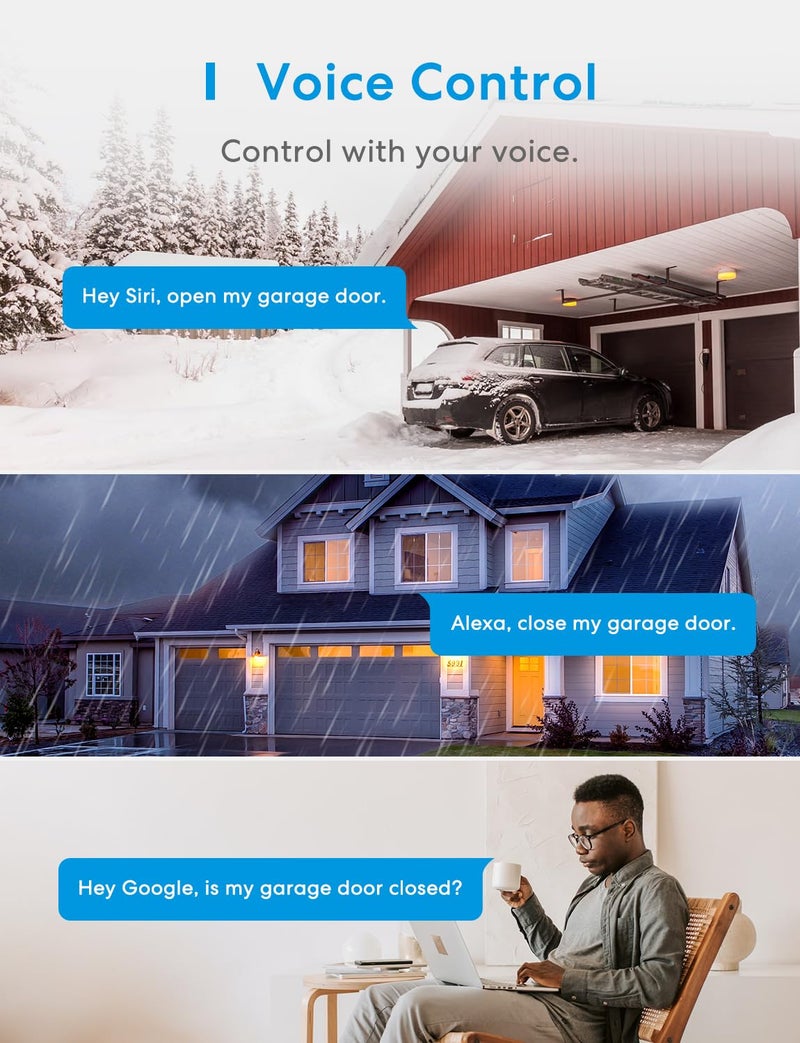 meross Smart Garage Door Opener Remote with External Antenna, Up to 3 Single Doors, Compatible with Apple HomeKit, Amazon Alexa, Google Assistant, SmartThings, App Control, No Hub Needed - Image 5