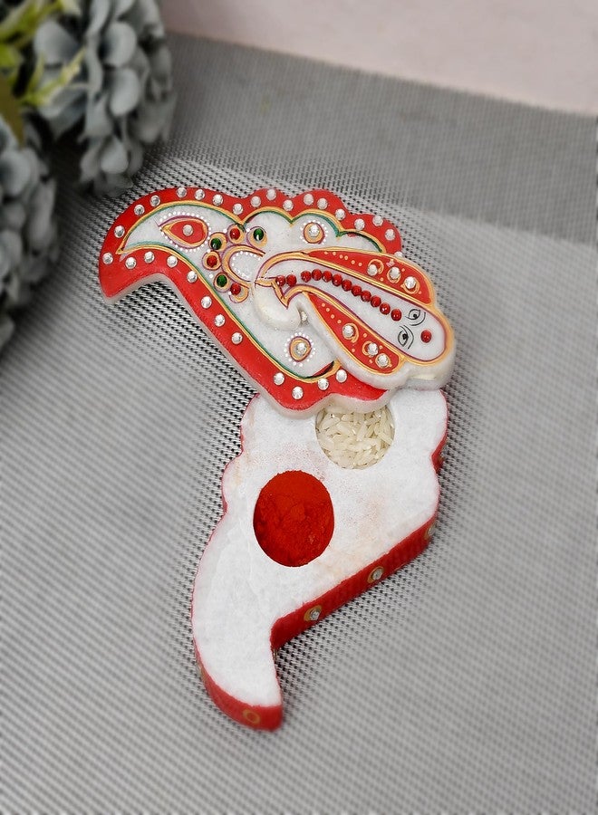 Craftam Marble Finish Roli Chawal Chopra Box Kumkum Haldi Rice Holder for Puja, Tilak and Raksha Bandhan - Image 1
