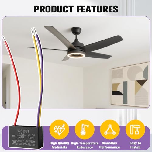 Podoy CBB61 Ceiling Fan Capacitor 𝟏.𝟓𝐮𝐟+𝟐.𝟓𝐮𝐟 Compatible with New TECH 1.5uf 2.5uf 250V AC 3 Wire 2 Pack - Image 5