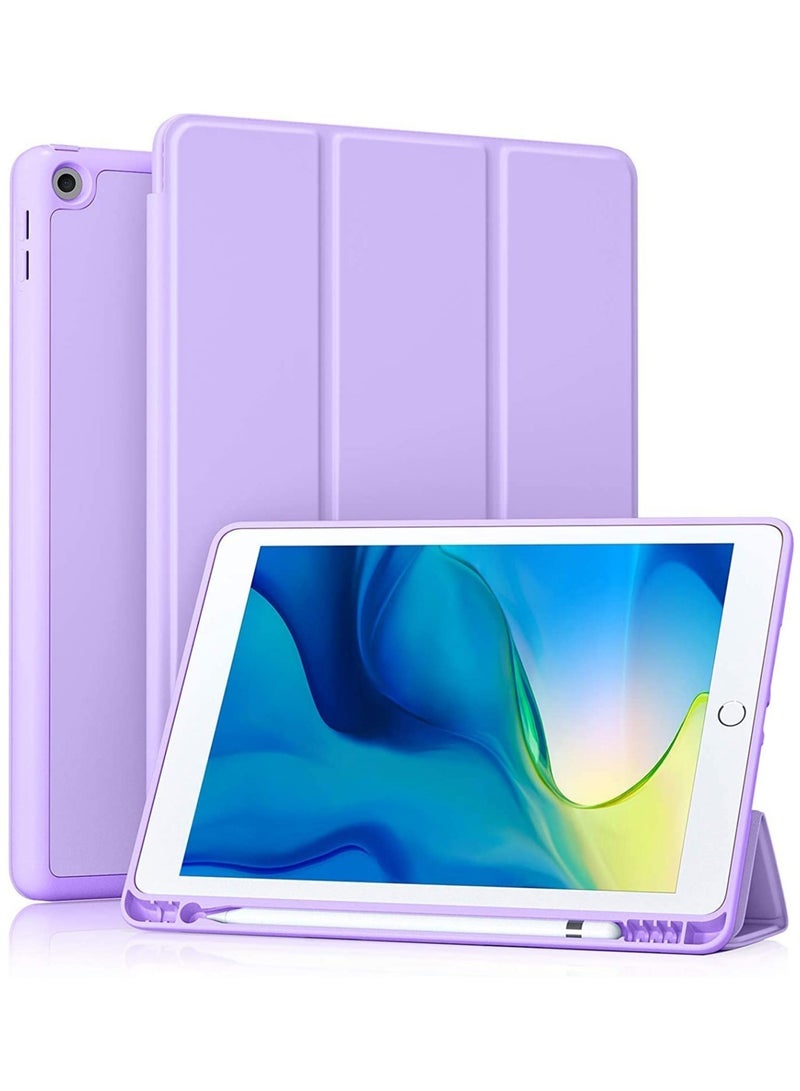 حافظة iPad من الجيل التاسع/الثامن/السابع (2021/2020/2019) حافظة iPad مقاس 10.2 بوصة مع حامل قلم 【وضع السكون/التنشيط】 أغطية حماية ذكية بحامل مغناطيسي خلفي ناعم من مادة TPU (أرجواني) - Image 1