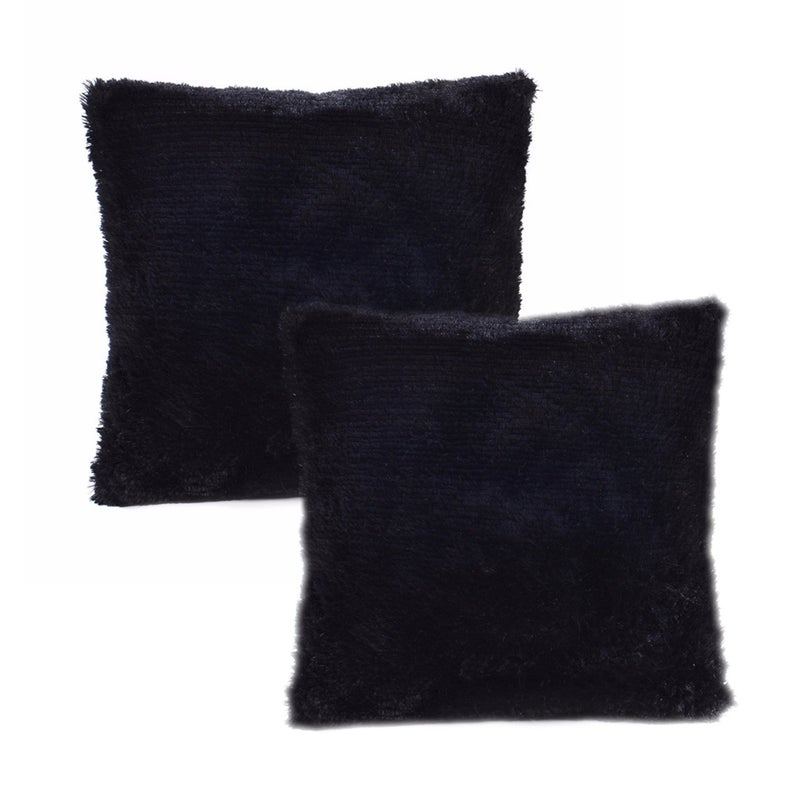 YOUR SMILE Pack of 2, Decorative New Luxury Series Merino Style Fur Throw Pillow Case Cushion Cover 18" x 18"(Black) - Image 1