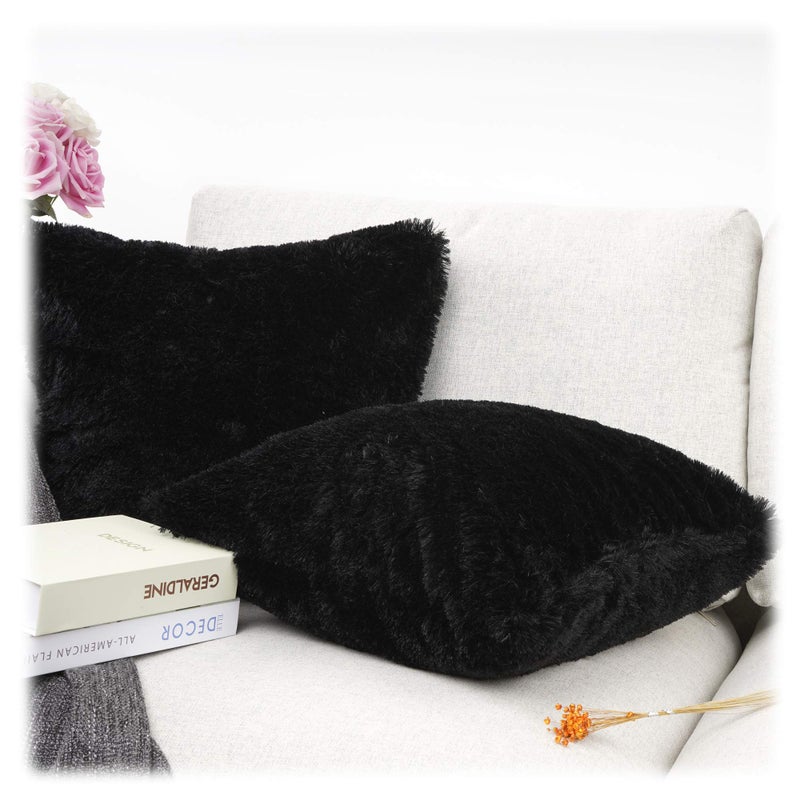 YOUR SMILE Pack of 2, Decorative New Luxury Series Merino Style Fur Throw Pillow Case Cushion Cover 18" x 18"(Black) - Image 3