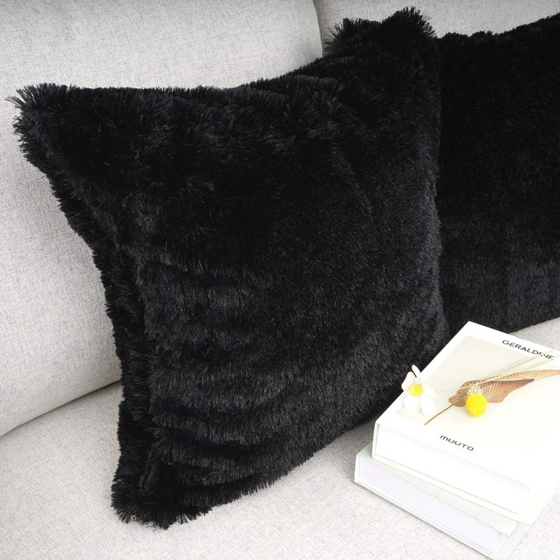 YOUR SMILE Pack of 2, Decorative New Luxury Series Merino Style Fur Throw Pillow Case Cushion Cover 18" x 18"(Black) - Image 4