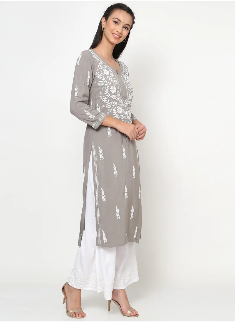 Alaya Women Hand Embroidered Chikankari Rayon Kurta-AL3451