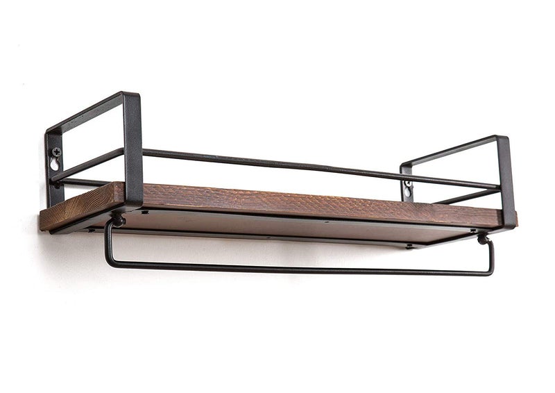 INDIAN DECOR INDIAN DECOR 28698 Rustic Kitchen Wood and Metal Floating Wall Mounted Shelf Spice Rack with Towel Bar Toilet Storage for Kitchen Bathroom Bedroom Living Room Black Standard  - Image 5