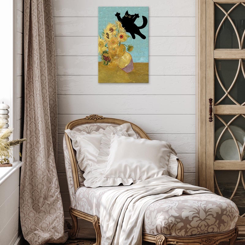 TYOHU Funny Black Cat Art Poster Vintage Sunflower Cat Print Canvas Wall Art Cute Animal Room Aesthetic Prints Painting For Home Bedroom Dorm Wall Decor 12x16in Framed - Image 4