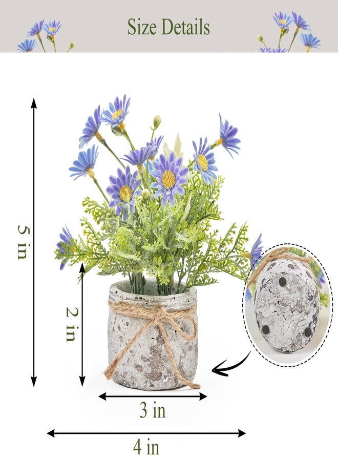 Fuxdre Daisy Artificial Flowers in Cement Vases 2Pcs,Daisies Faux Flowers Farmhouse Home Coffee Table Bookshelf Office Desk Decorations Kitchen Dining Room Fake Plants Indoor(Blue) - Image 2