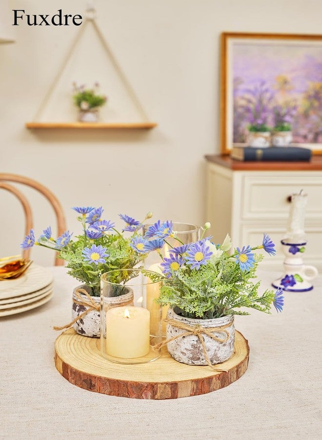 Fuxdre Daisy Artificial Flowers in Cement Vases 2Pcs,Daisies Faux Flowers Farmhouse Home Coffee Table Bookshelf Office Desk Decorations Kitchen Dining Room Fake Plants Indoor(Blue) - Image 3