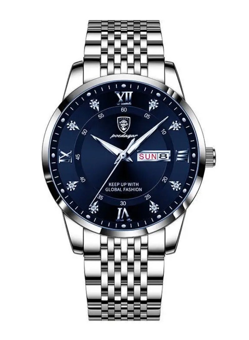 اي اي كيه كوليكشن ساعة يد رجالية أنيقة كاجوال مقاومة للماء سوار فضي مع ميناء أزرق جودة عالية