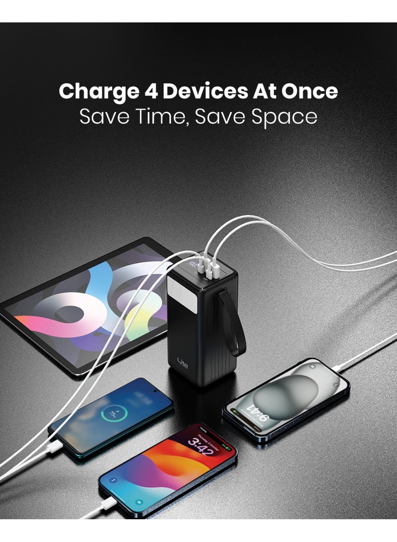 Moxedo Lite Multi-Port 40,000 mAh PD 65W Mini Power Station Fast Charging 2 USB-C / 2 USB-A Ports Portable with Built-in LED Flash Light and Lanyard - Image 3