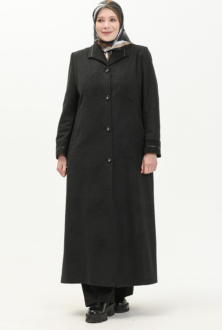 Sefa Merve Plus Size Buttoned Cashmere Coat 0329-03 Smoke  - Image 1