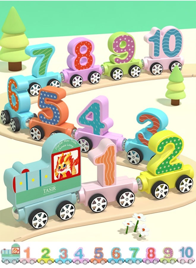 11 PCS Wooden Train Toys  Magnetic Digital Train Car Blocks Alphabet Educational Train Toy Colorful Sensory Toys Montessori Toys Children's Educational Toys  Early Development Toys  - Image 1