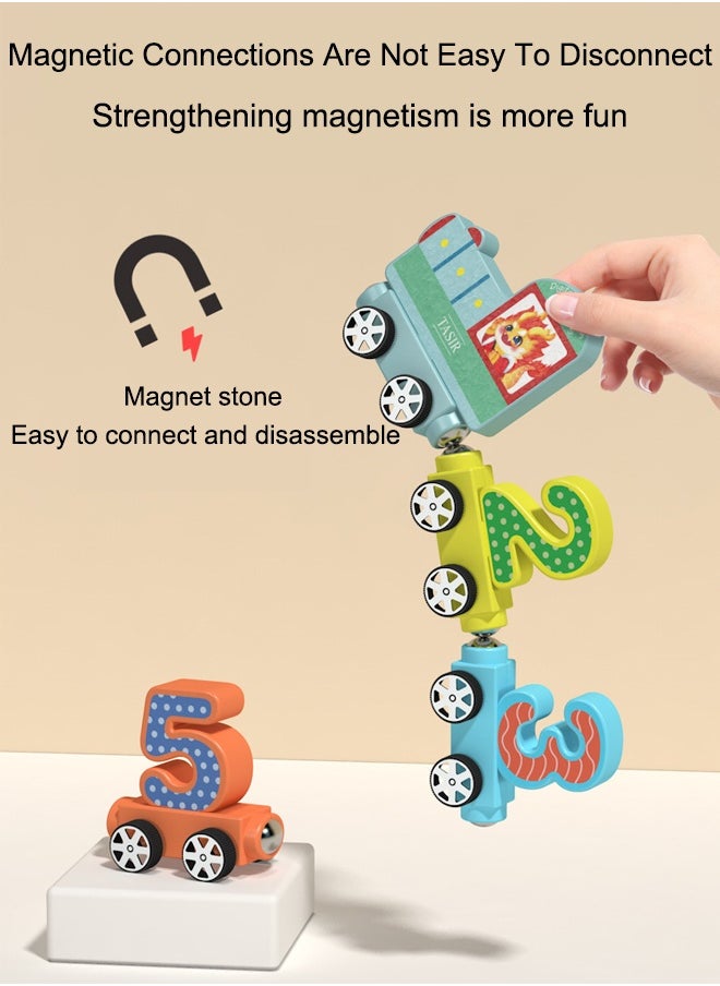 11 PCS Wooden Train Toys  Magnetic Digital Train Car Blocks Alphabet Educational Train Toy Colorful Sensory Toys Montessori Toys Children's Educational Toys  Early Development Toys  - Image 3