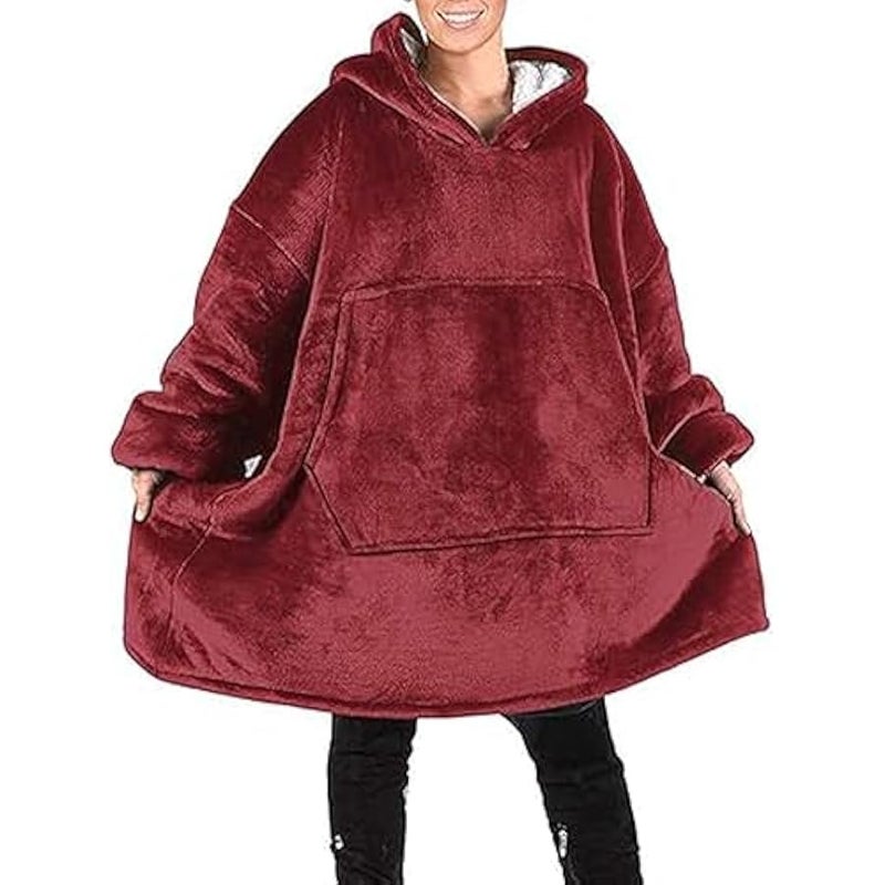 Loquat Hoodie Robe, Sweatshirt Blanket Soft Warm Hoody Front Pocket Plush Fleece Warm Blankets For Home Women Men Grey - Image 1