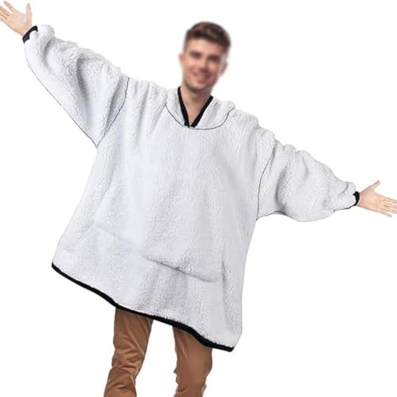 Loquat Hoodie Robe, Sweatshirt Blanket Soft Warm Hoody Front Pocket Plush Fleece Warm Blankets For Home Women Men Grey - Image 3