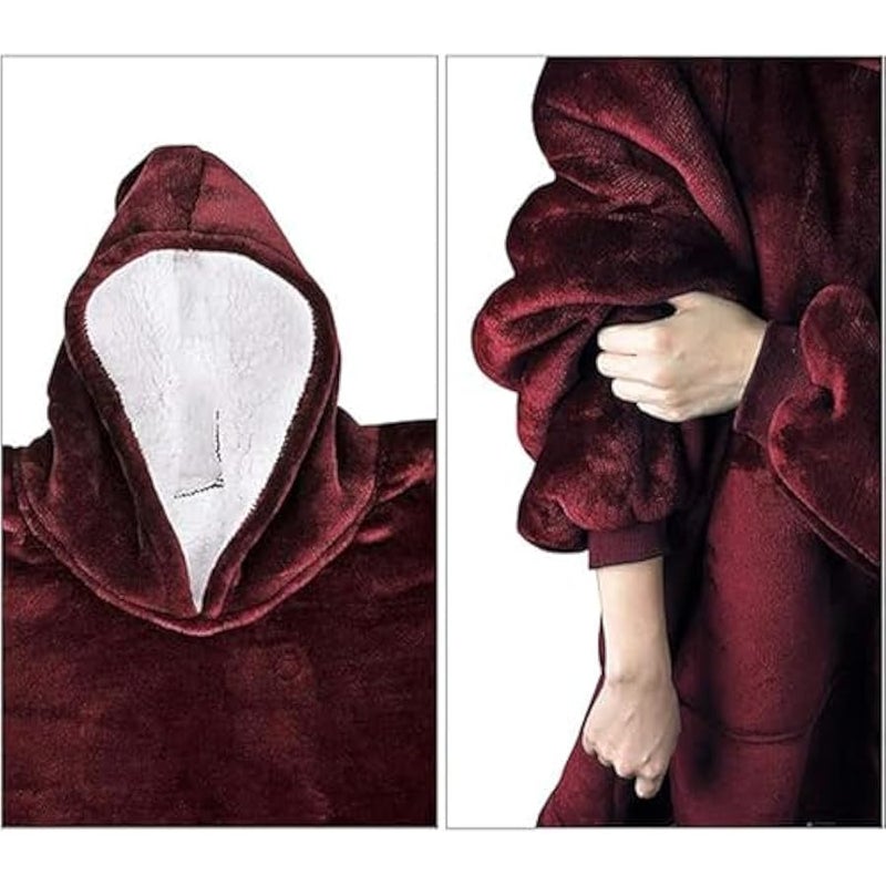 Loquat Hoodie Robe, Sweatshirt Blanket Soft Warm Hoody Front Pocket Plush Fleece Warm Blankets For Home Women Men Grey - Image 5