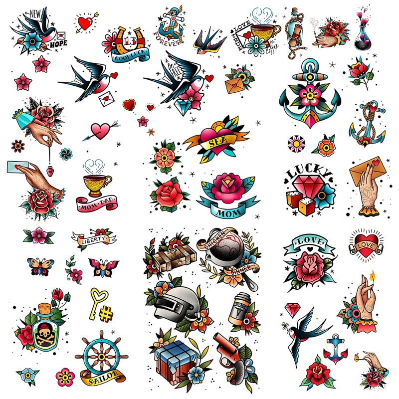 Roarhowl 51 tattoo sets,American retro tattoos, retro and innovative designs, beautiful small tattoos, temporary tattoos for adults and kids - Image 1