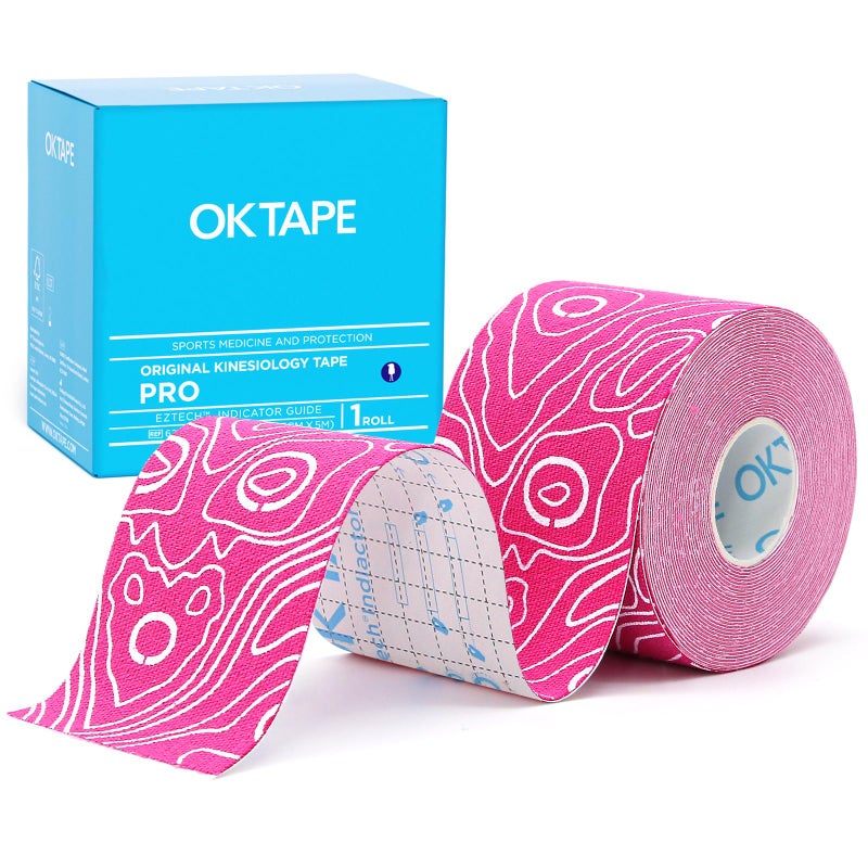 OK TAPE PRO Kinesiology Tape, 2inch x Long Roll 16ft Free Cut Tape, Elastic Athletic Tape Therapeutic Latex Free, Pink+White - Image 1