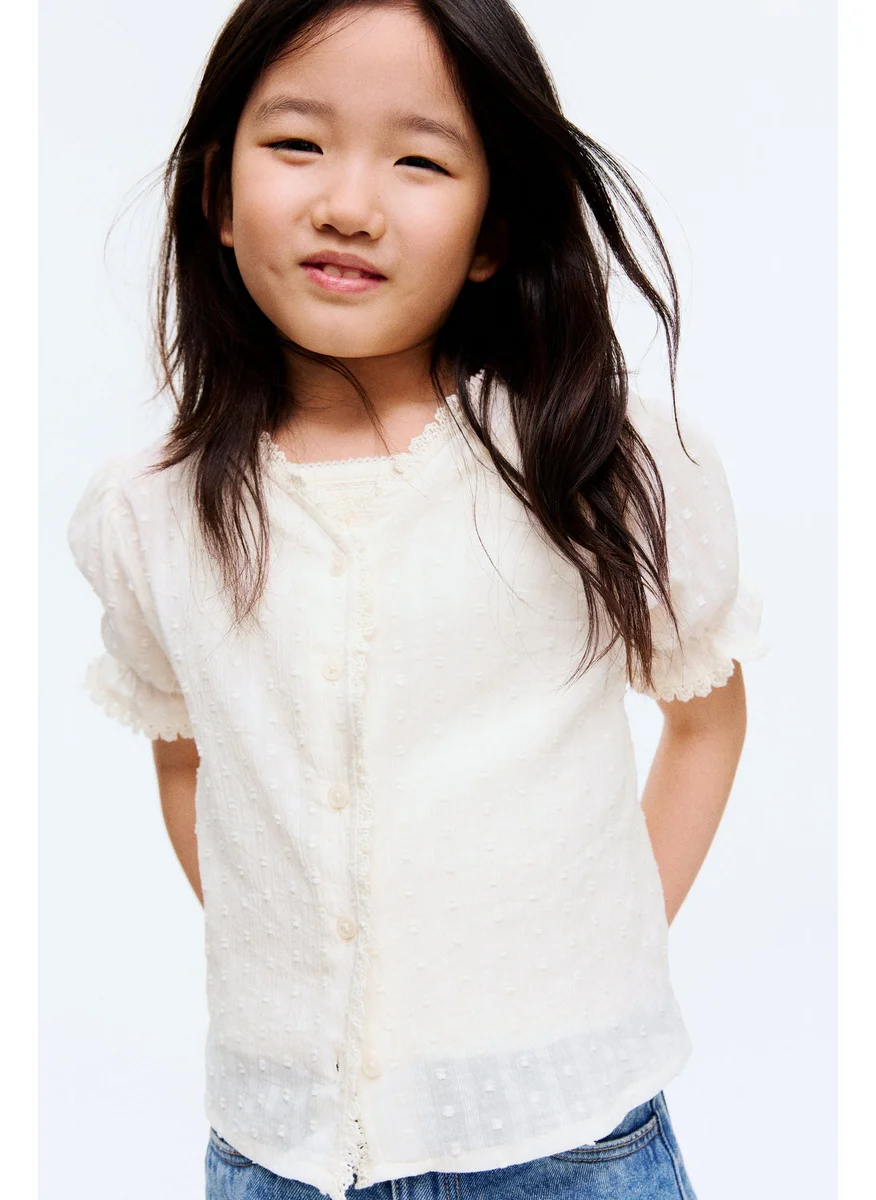 اتش اند ام Lace-Trimmed Cotton Blouse