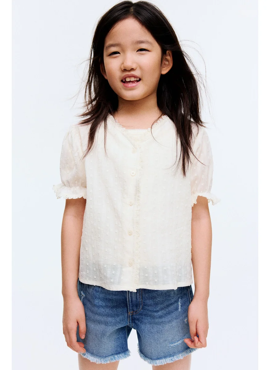 اتش اند ام Lace-Trimmed Cotton Blouse