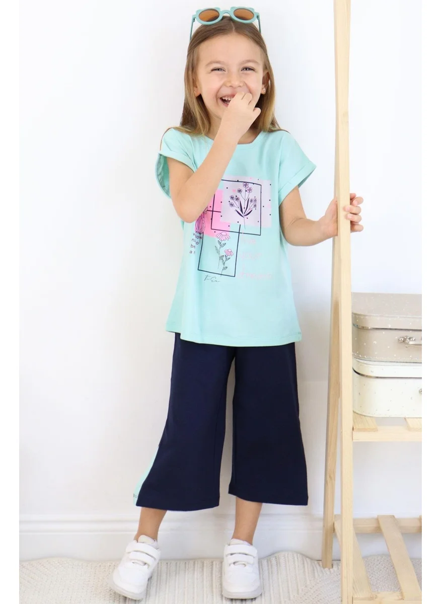 Breeze Girls Trouser Suit Floral Printed Slit 6-12 Years, Aqua Green