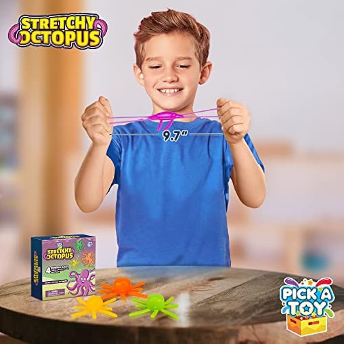 Pick A Toy Octopus Wall Crawling Sticky Toys for Kids, 4 Pack, Soft and Flexible Squishy Walkers, Bright and Colorful Climbers, Washable and Reusable Stickiness, Birthday Party Favors and Easter Basket Stuffers - Image 3