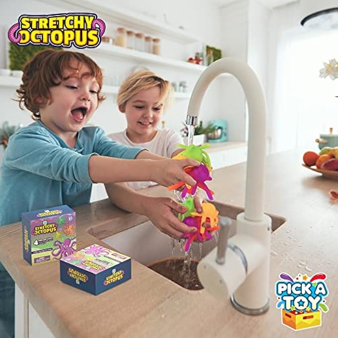 Pick A Toy Octopus Wall Crawling Sticky Toys for Kids, 4 Pack, Soft and Flexible Squishy Walkers, Bright and Colorful Climbers, Washable and Reusable Stickiness, Birthday Party Favors and Easter Basket Stuffers - Image 4