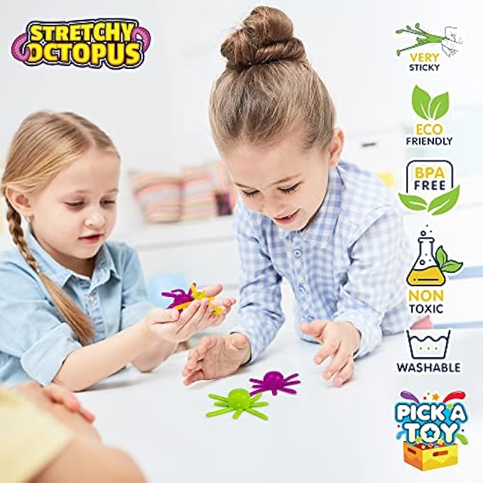 Pick A Toy Octopus Wall Crawling Sticky Toys for Kids, 4 Pack, Soft and Flexible Squishy Walkers, Bright and Colorful Climbers, Washable and Reusable Stickiness, Birthday Party Favors and Easter Basket Stuffers - Image 2