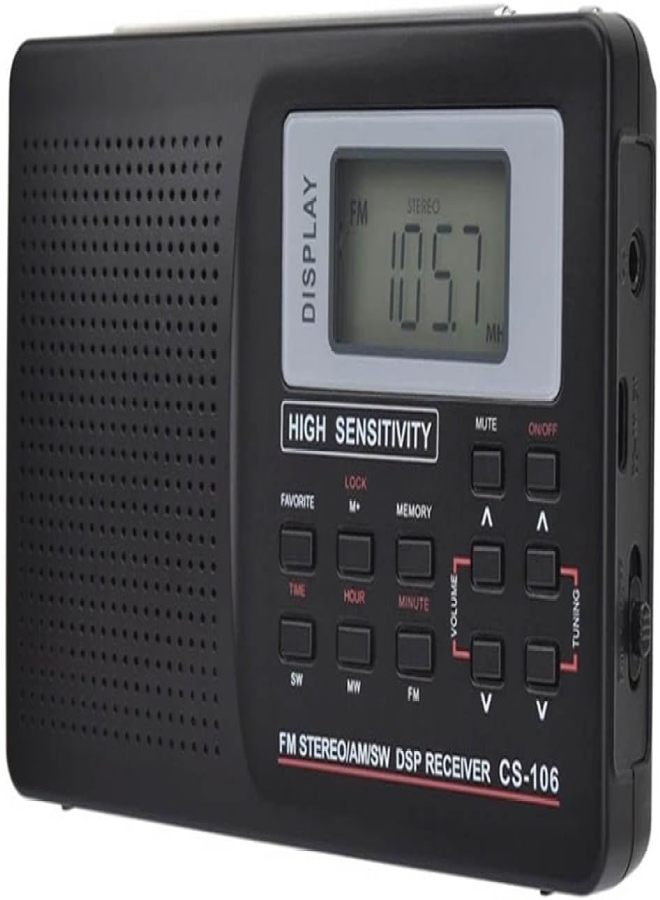 راديو متعدد الموجات 106، راديو محمول بشاشة رقمية لكبار السن، أسود - Image 2