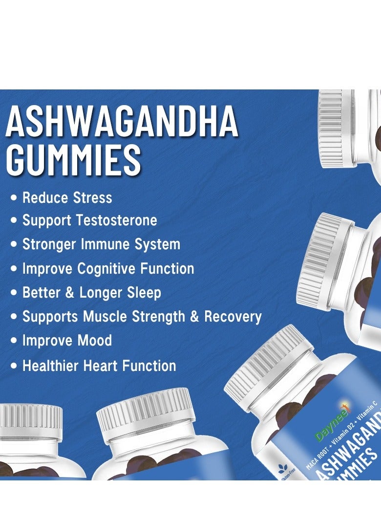 Daynee علكة أشواغاندا لتقليل التوتر ودعم النوم وقوة العضلات فيتامين د/سيليكون نباتي 60 قطعة - Image 2