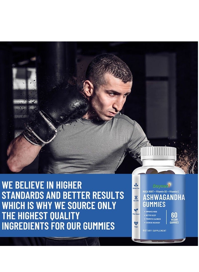 Daynee علكة أشواغاندا لتقليل التوتر ودعم النوم وقوة العضلات فيتامين د/سيليكون نباتي 60 قطعة - Image 4
